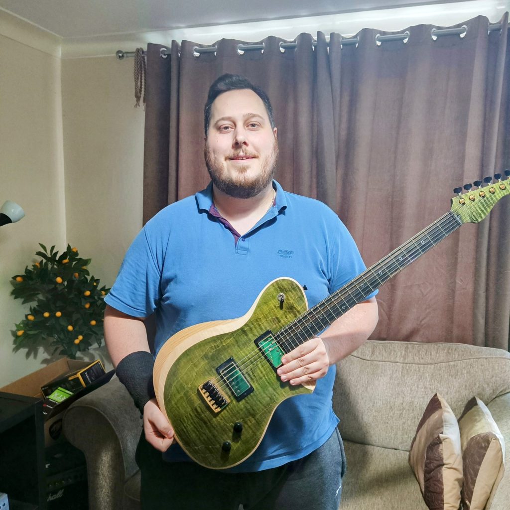 Simon Barnes – Crimson Guitars Custom Descendant in Gloss Lime Green